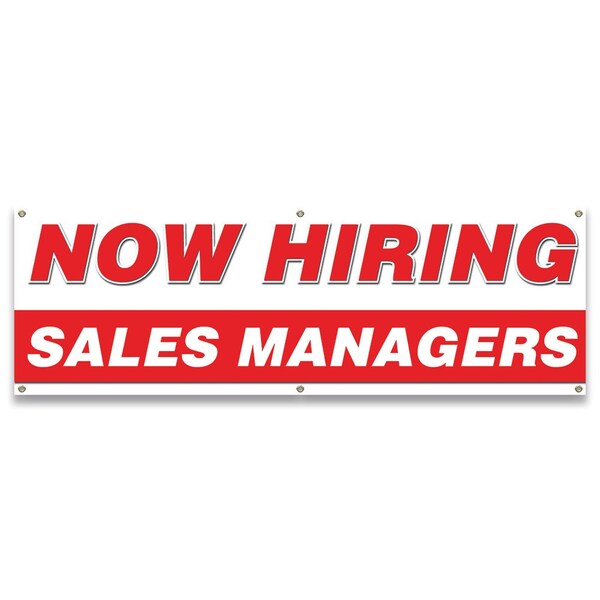 Now Hiring Sales Managers Banner Apply Inside Accepting Application Single Sided